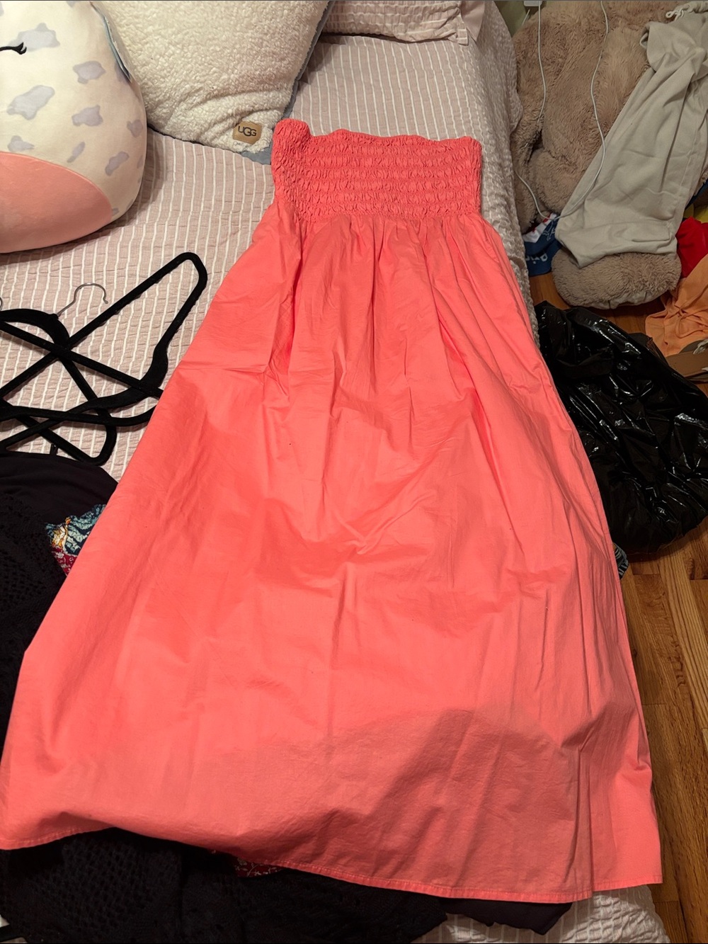 Coral strapless dress
